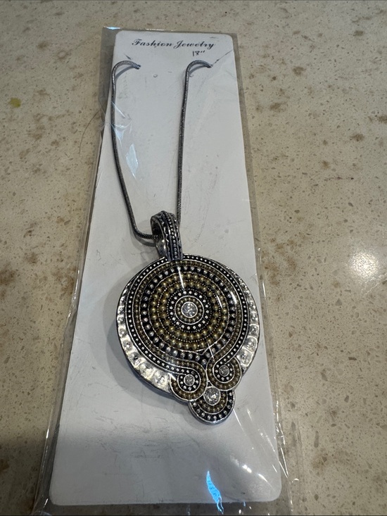 Accessories - Round Beaded Pendant Necklace in Silver and Gold Tones